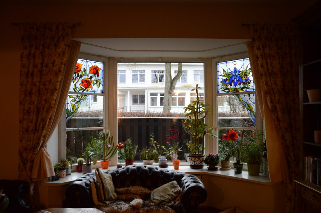 Vitražo projektas 'Rožės ir Irisai'